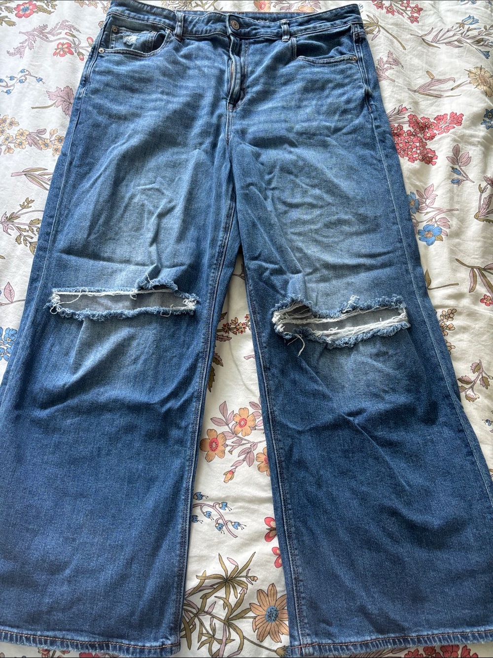 American Eagle Women’s Distressed Wide-Leg Jeans - Blue